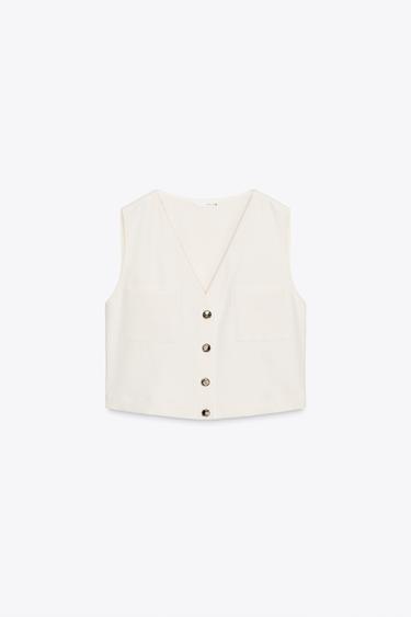 ÄRMELLOSES CREPE-TOP - Cremefarben von Zara