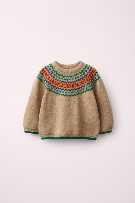 Zara 100% WOOL FAIR ISLE KNIT SWEATER CREATED BY CARAMEL LONDON X ZARA - Beige - Image 0