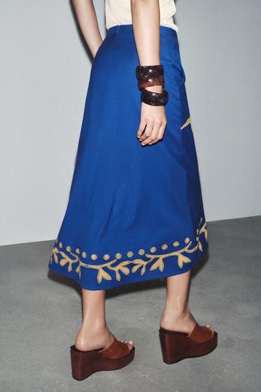 JUPE LONGUE BRODÉE ZW COLLECTION - Bleu de Zara - Image 2