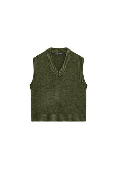 KNIT V-NECK VEST - Green marl by Zara