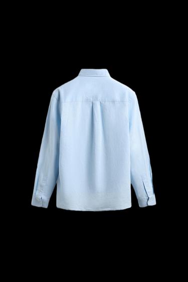 REGULAR FIT LINEN - COTTON SHIRT - Sky blue by Zara
