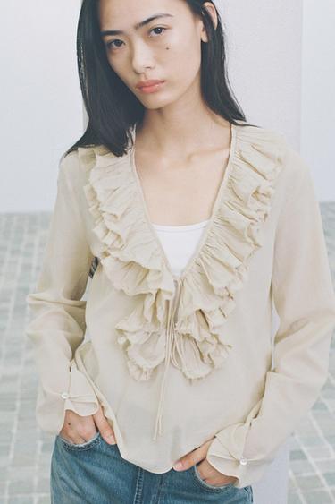 프릴 탑 ZW 컬렉션 - Zara 샌드