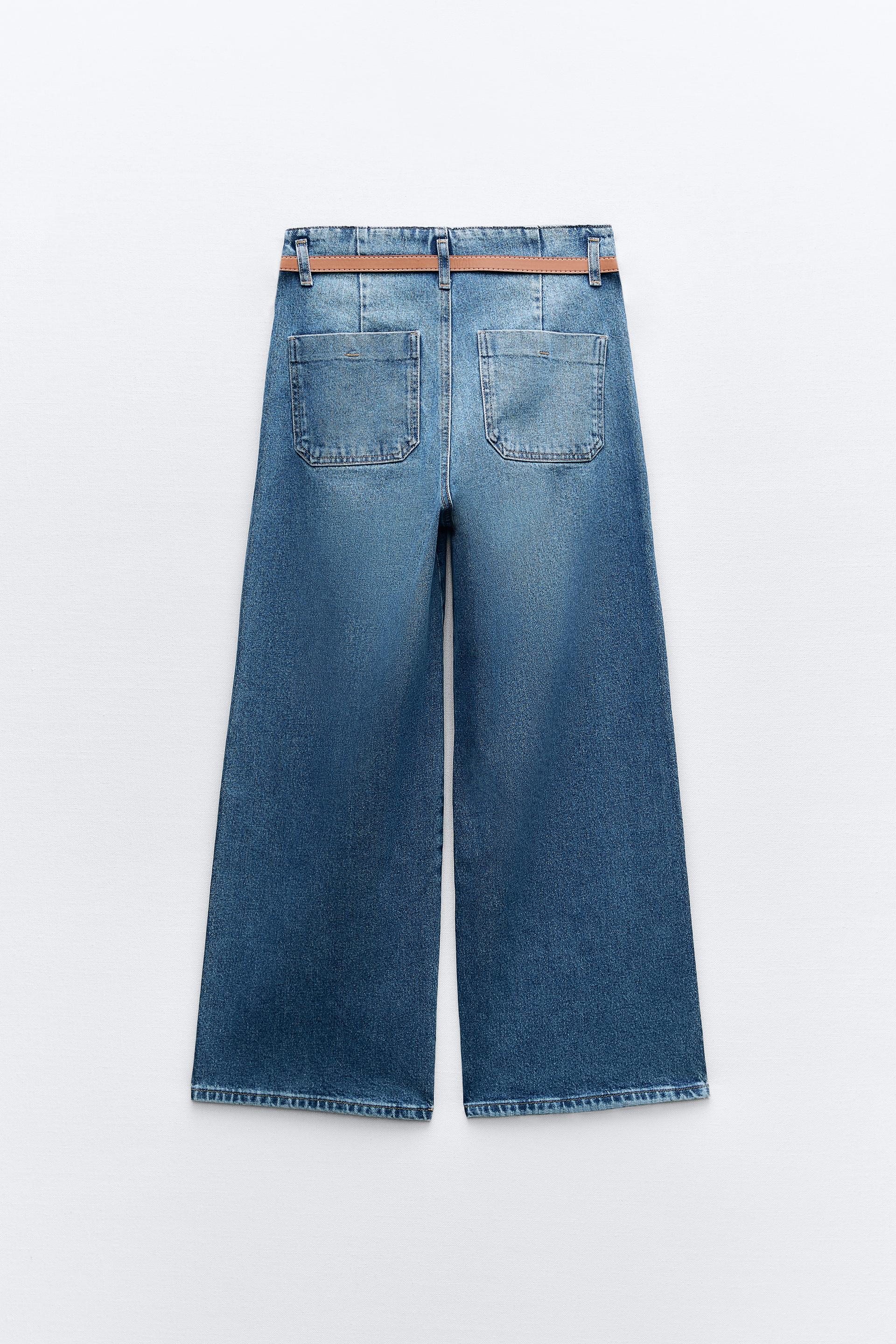 Z1975 BELTED HIGH RISE CROPPED WIDE LEG JEANS - Mid-blue