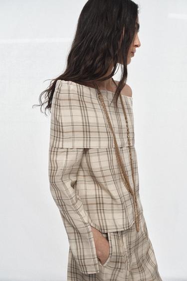 ZW COLLECTION CHECKS TOP - Beige by Zara