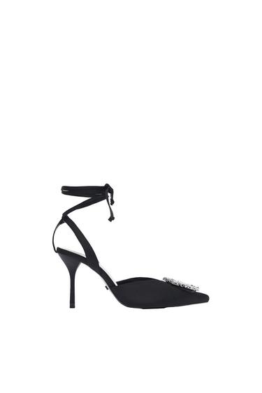 TIED HIGH-HEEL SLINGBACK SHOES WITH RHINESTONE DETAIL
