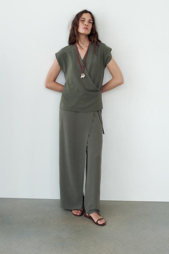 CONJUNTO TOP CRUZADO Y PANTALÓN PAREO FLUIDO ZARA Mexico