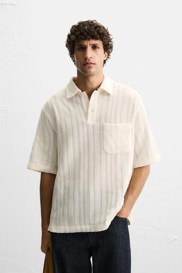 TEXTURED LACE POLO SHIRT - Ecru by Zara