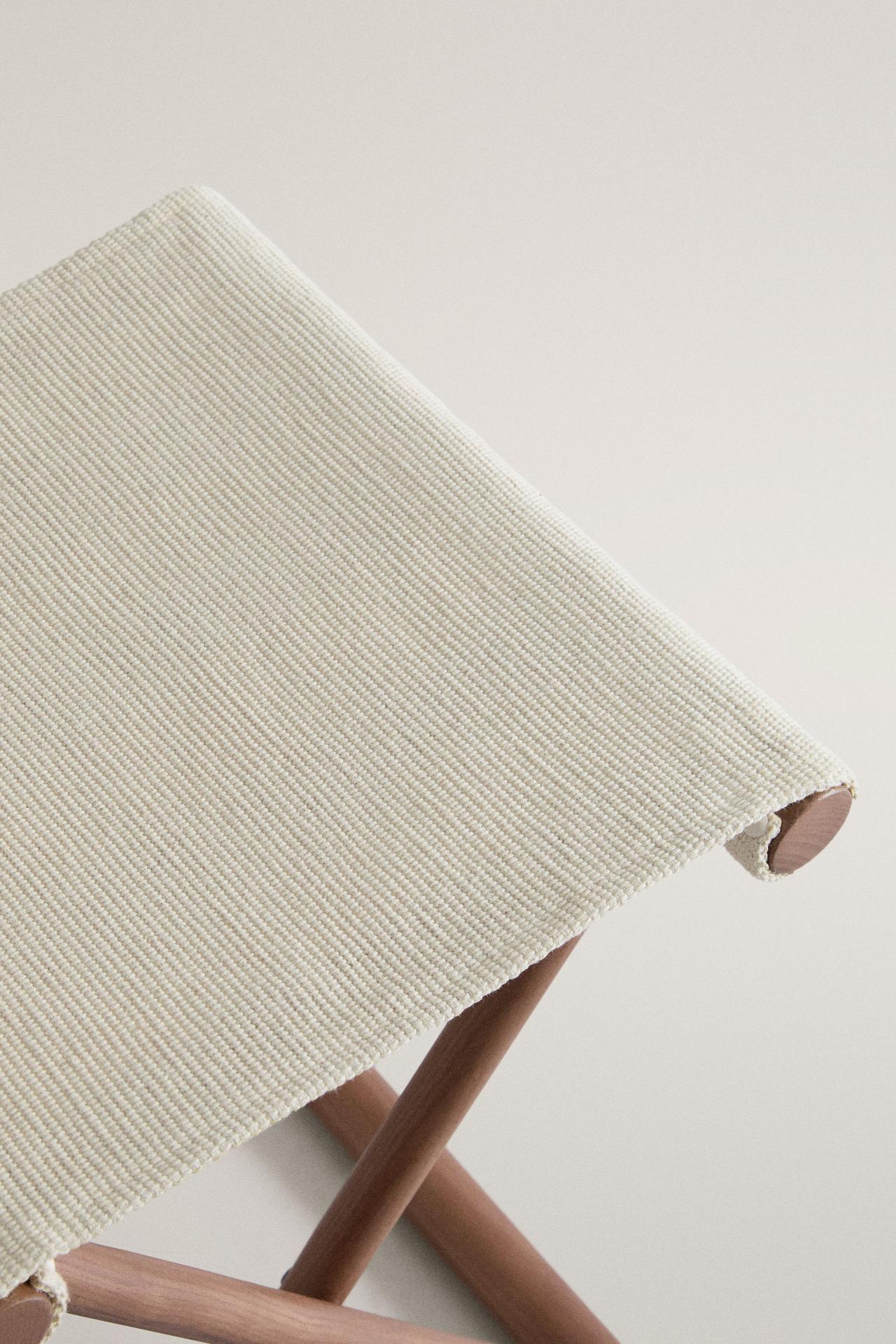 FOLDING ASH WOOD AND COTTON STOOL — Ecru