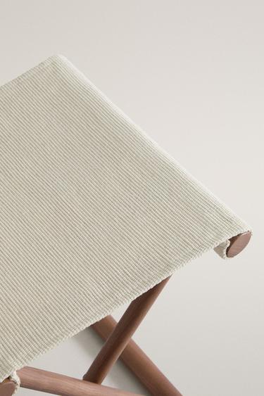 FOLDING ASH WOOD AND COTTON STOOL — Ecru 2