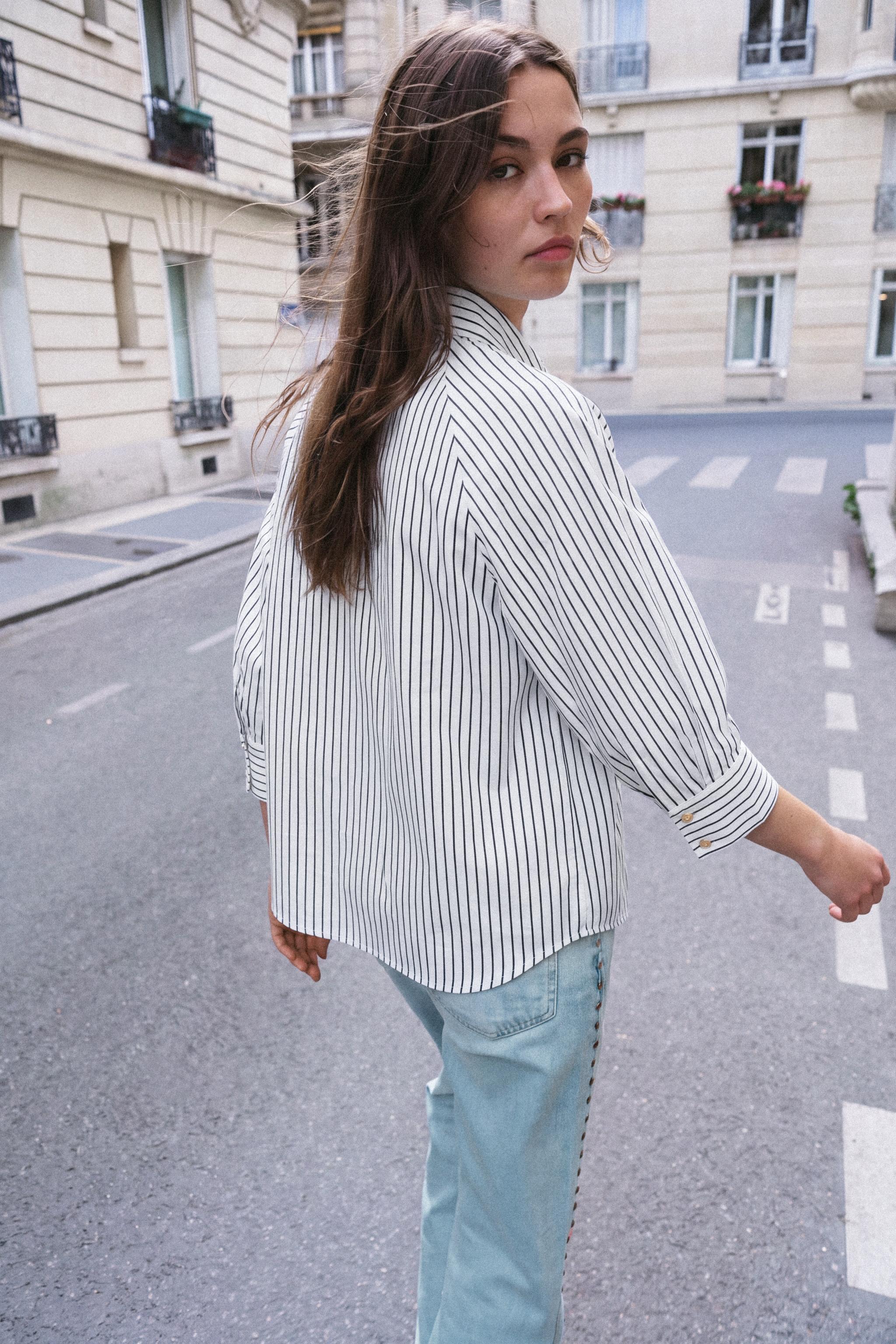 Женские рубашки Zara STRIPED PUFF SLEEVE SHIRT — фото 5