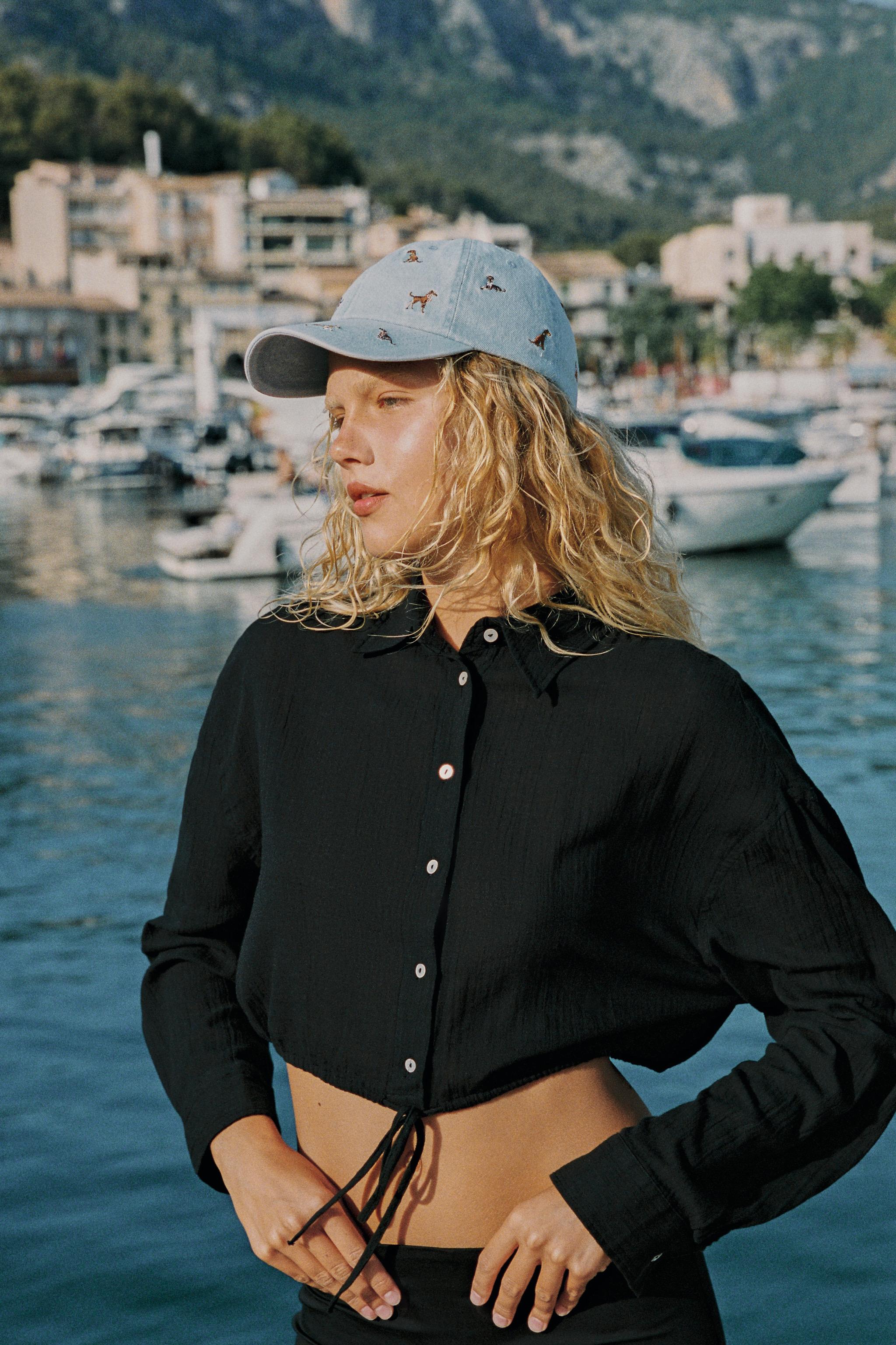 Женские рубашки Zara CROPPED POLKA DOT CHIFFON SHIRT WITH DRAWSTRING