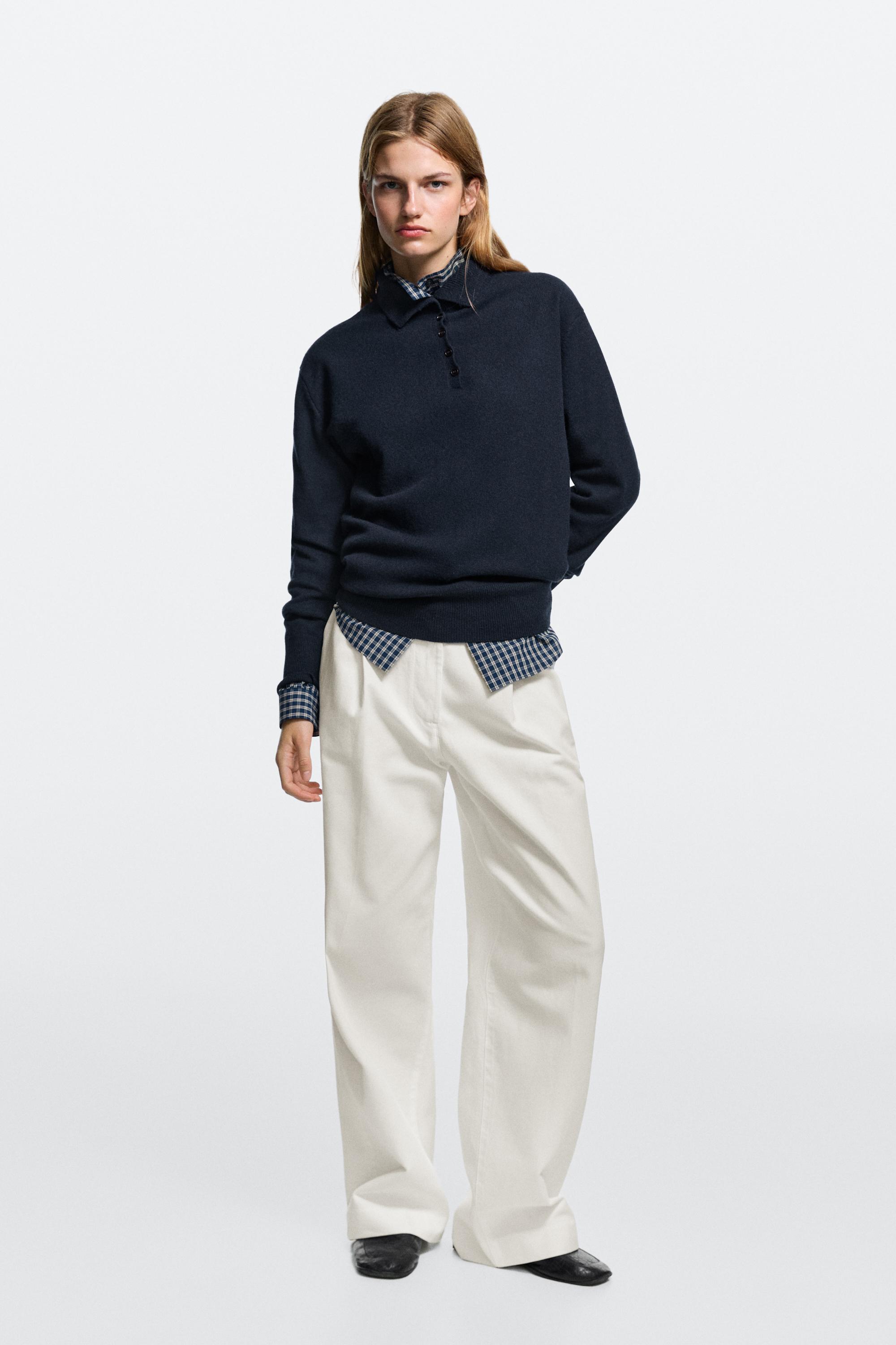 Pantalon wide leg taille basse à pinces