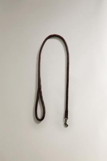 BRAIDED LEATHER DOG LEAD - Brown by Zara