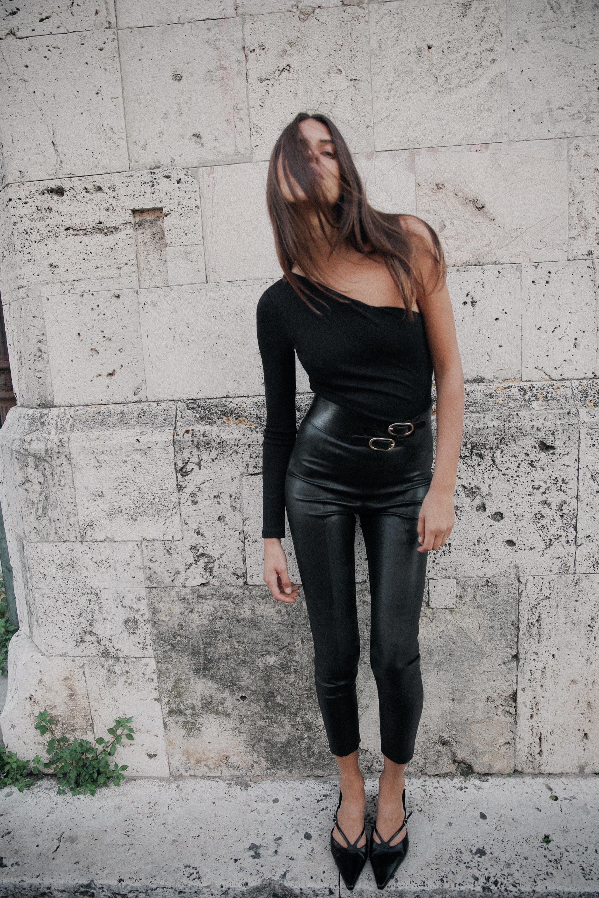 Black leather pants zara on sale