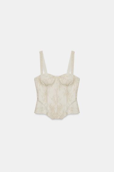 ZW COLLECTION LACE CORSETRY-INSPIRED TOP - Ecru by Zara - Image 3
