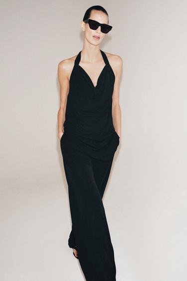 Zara DRAPED CREPE TOP - Black