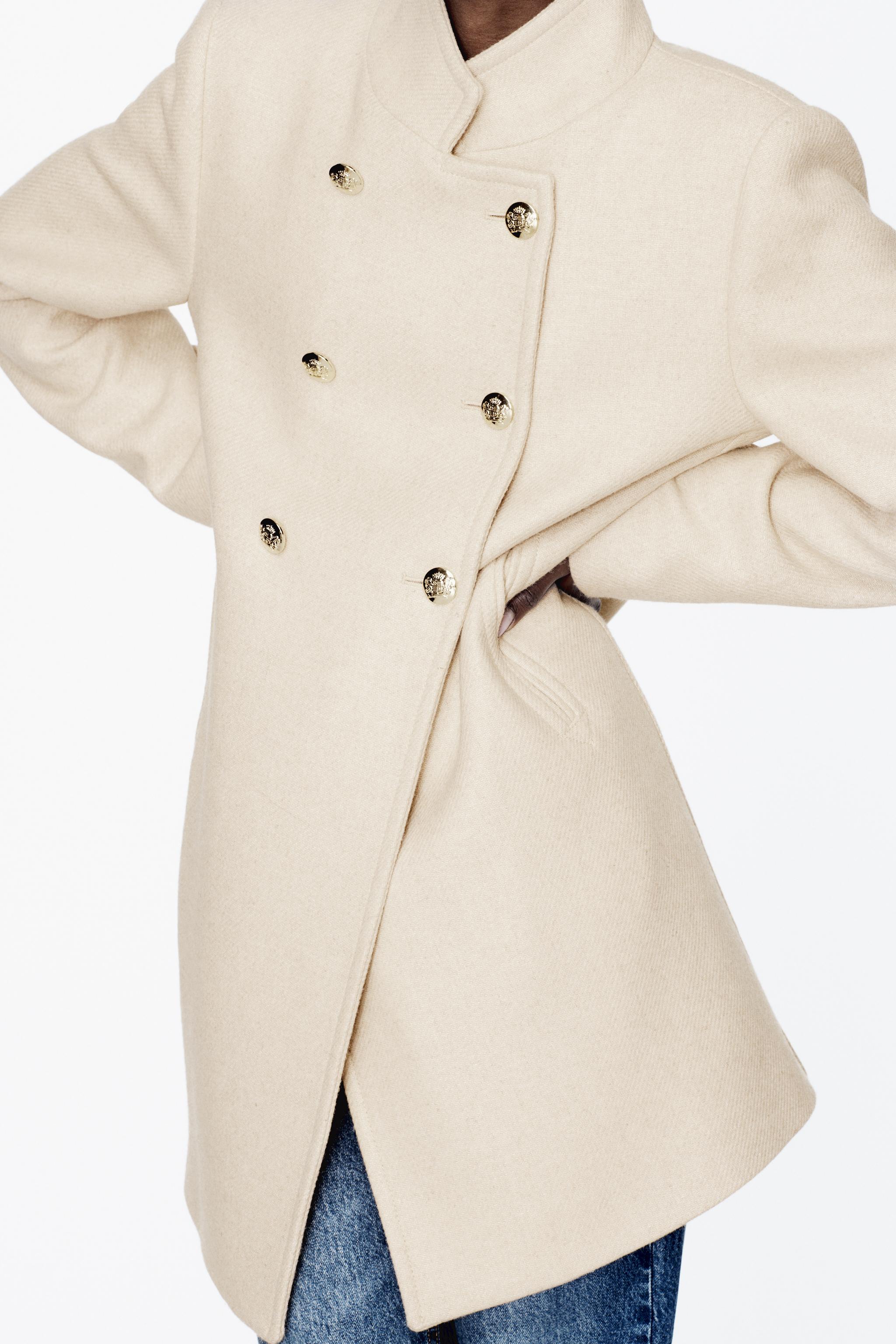 Double breasted buttoned coat hot sale zara