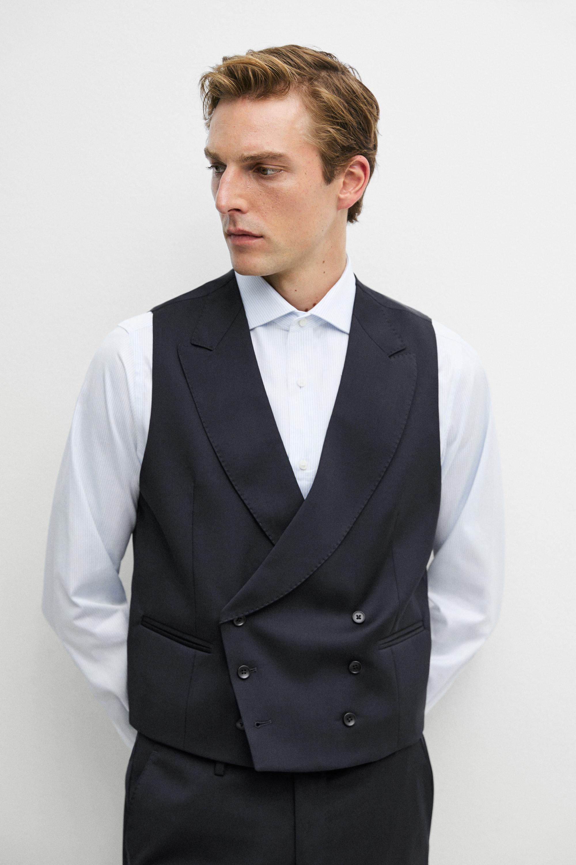 Cool wool suit waistcoat — Navy blue