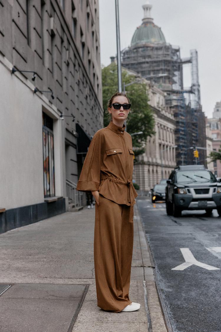 FAUX SUEDE WIDE LEG PANTS Light brown ZARA United States