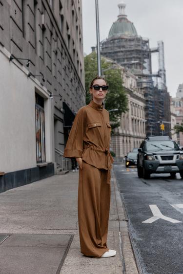 WIDE-LEG FAUX SUEDE TROUSERS - Light brown by Zara - Image 0