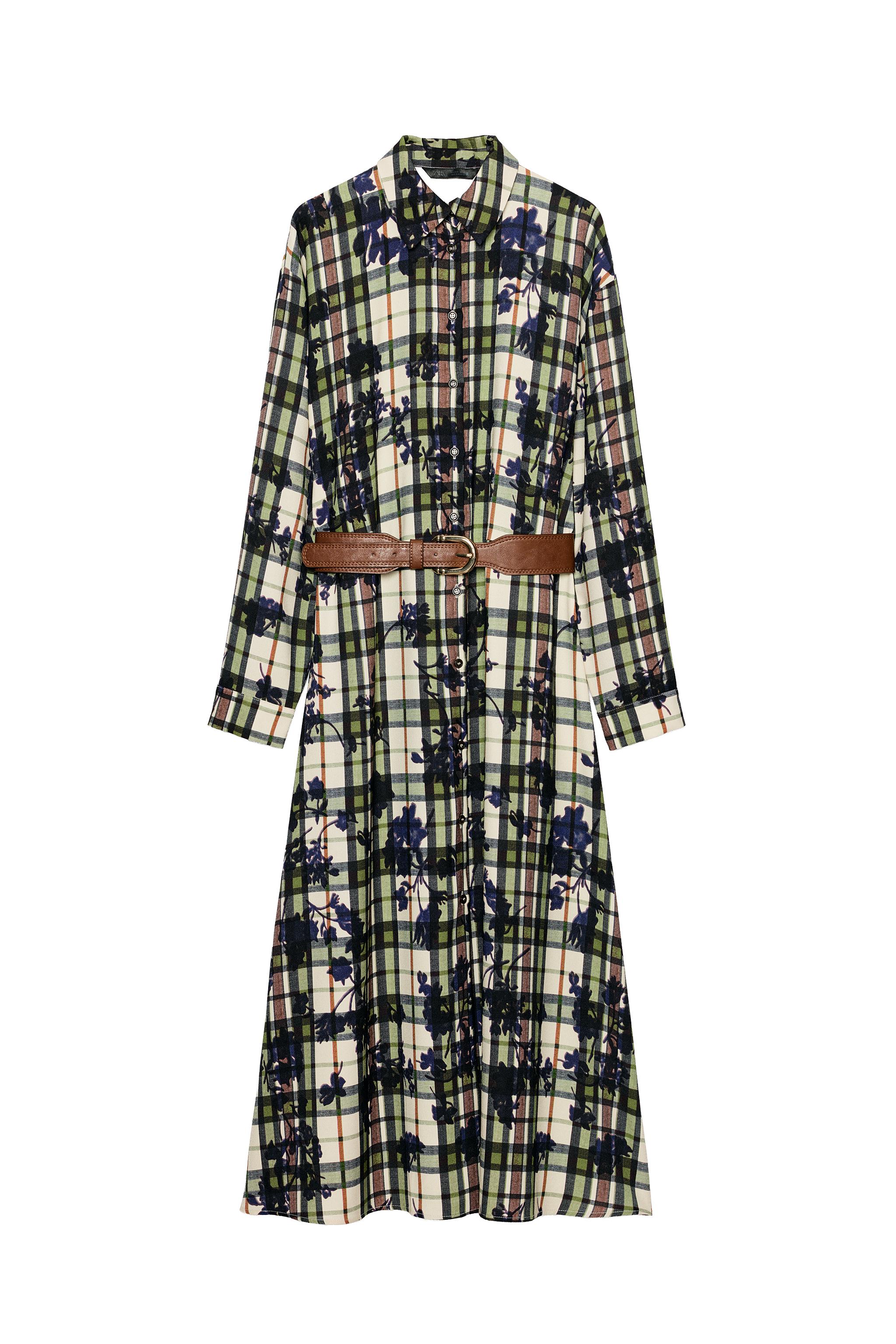 VESTIDO MIDI CAMISERO ESTAMPADO CINTURÓN