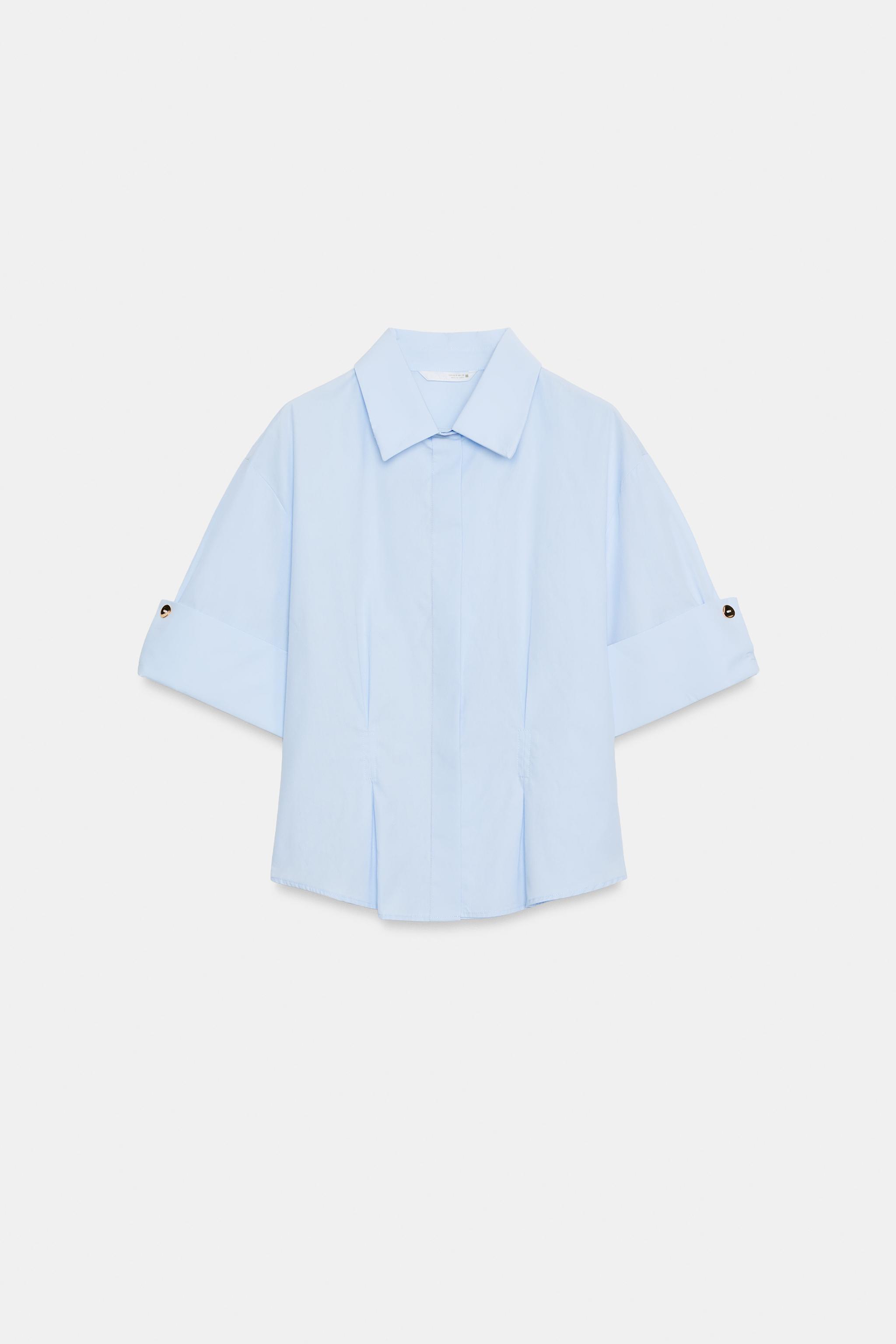 Женские рубашки Zara PLEATED SHORT SLEEVE SHIRT — фото 8