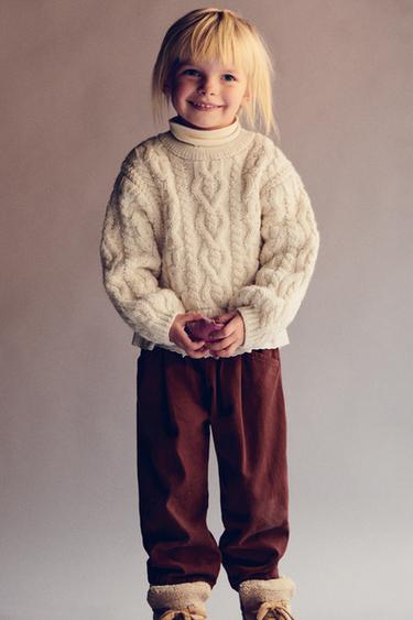 Zara LACE TRIM KNIT SWEATER - Ecru