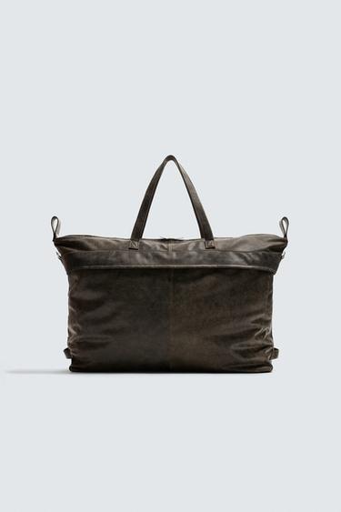 BOLSA DE VIAGEM EM COURO CRAQUELADA - Preto da Zara
