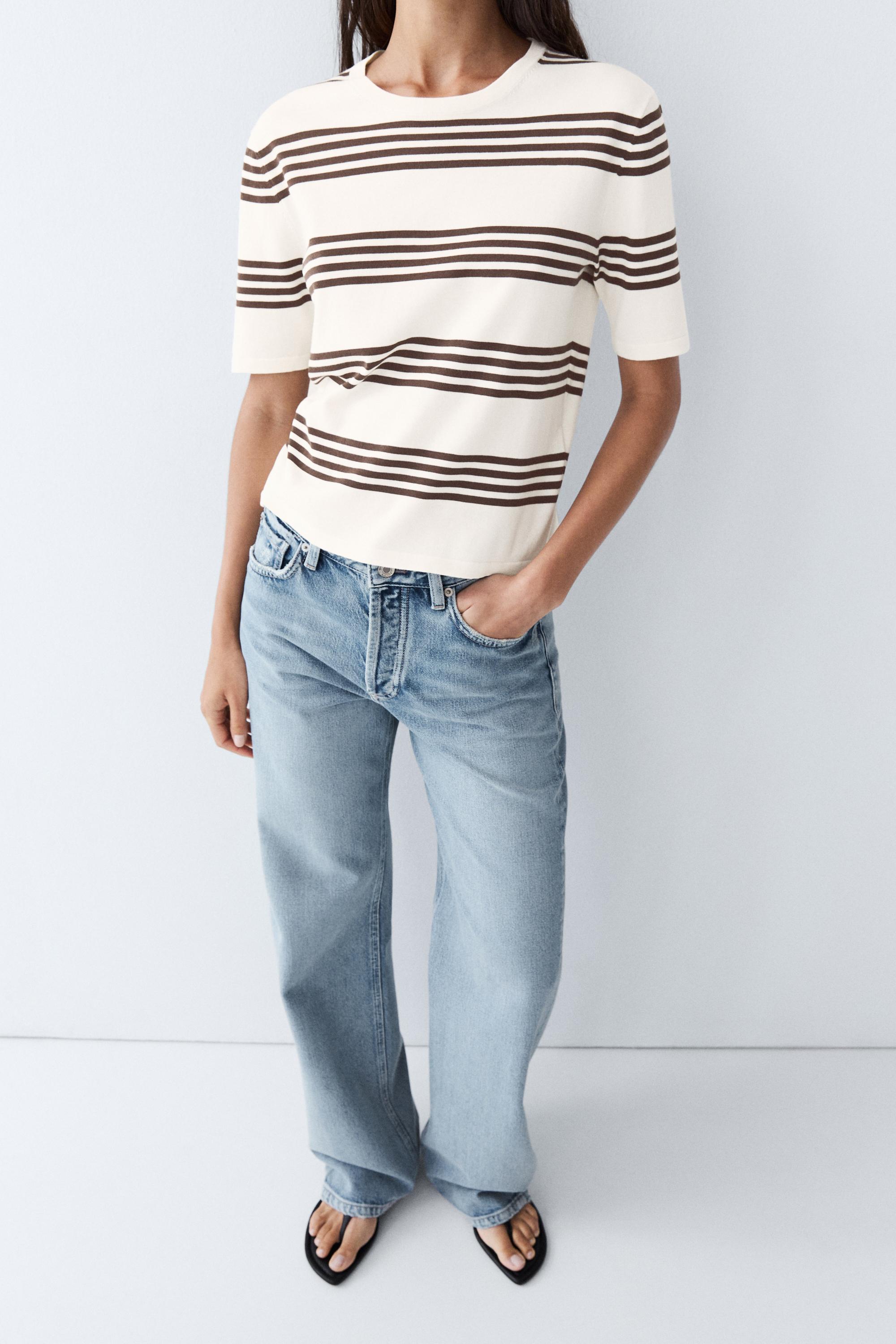 Pull en maille à rayures manches courtes