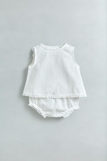 CONJUNTO CAMISA Y BRAGUITA PUNTILLA CON LINO - Blanco roto de Zara