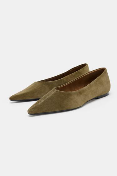 SUEDE POINTED BALLERINAS - Olive Green by Zara - Image 2