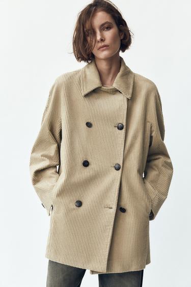 CORDUROY DOUBLE-BREASTED COAT - Beige by Zara