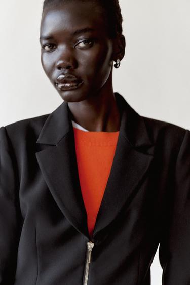 ZIP-UP BLAZER WITH SHOULDER PADS - Black by Zara - Image 3