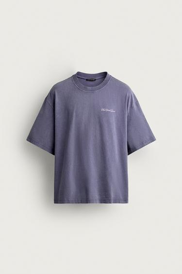 WASHED SLOGAN PRINT T-SHIRT - Purple by Zara