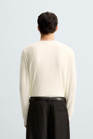 SEMI-SHEER TEXTURED T-SHIRT - Ecru by Zara - Image 2