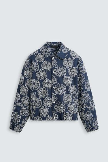 JACKET WITH FLORAL EMBROIDERY - Blue/White by Zara
