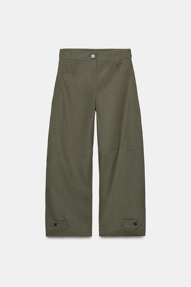 PANTALON BARREL À PASSANTS - Kaki foncé de Zara - Image 6