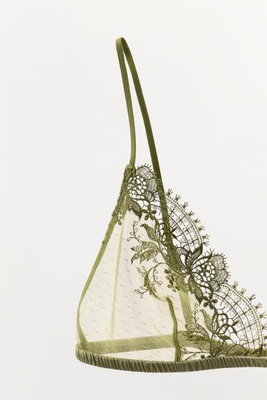 TRIANGLE DOTTED MESH LACE BRALETTE - Green by Zara - Image 7