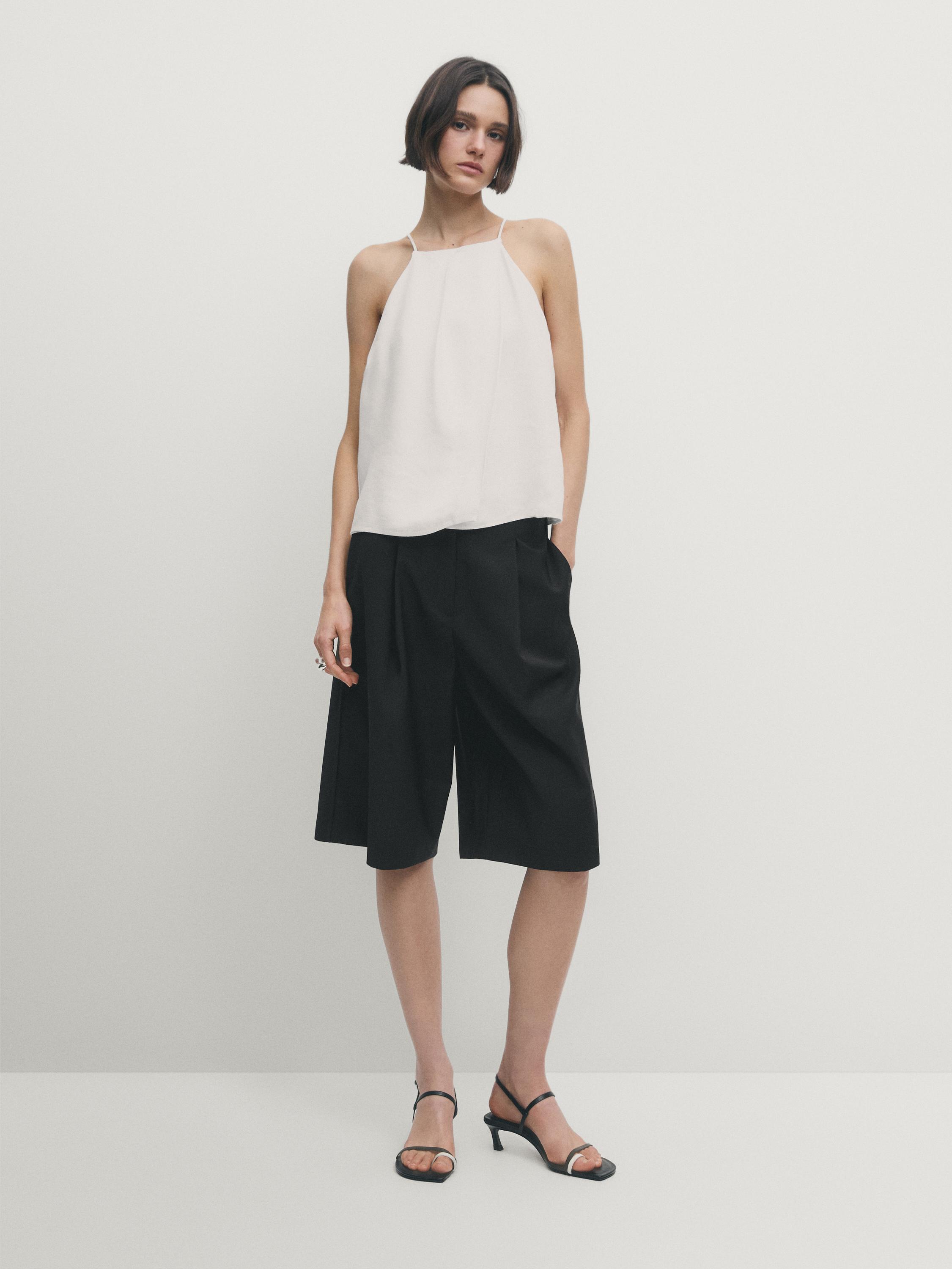 Linen blend halter top - Oyster-white | ZARA United States