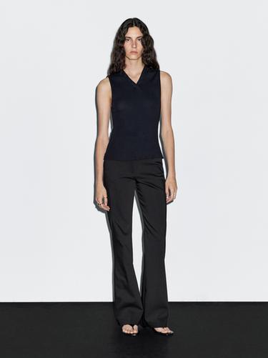 Zara Ribbed top with collar detail - Navy blue