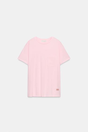 تيشرت OVERSIZE بجيب - وردي الخاص بـ Zara