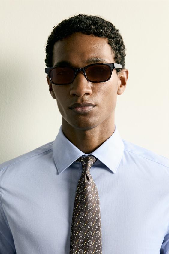 100% SILK JACQUARD RACKET TIE - Brown by Zara - Image 0