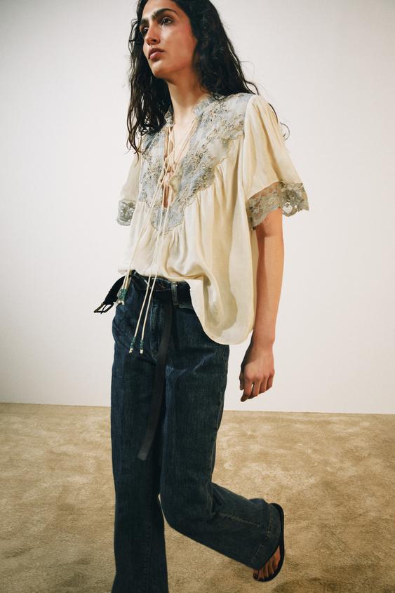 ZW COLLECTION LACE BLOUSE - Ecru by Zara - Image 0