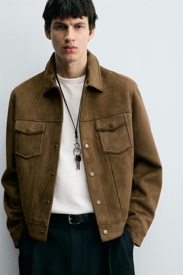 FAUX SUEDE REGULAR FIT JACKET - camel by Zara - Image 4