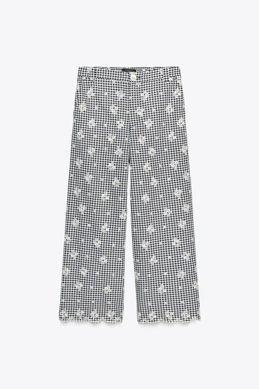 PANTALON JUPE-CULOTTE VICHY BRODÉ - Écru / Bleu de Zara - Image 6