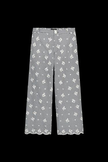 CULOTTE-HOSE MIT VICHY-KARIERUNG UND STICKEREI - Cremefarben / Blau von Zara - Bild 0