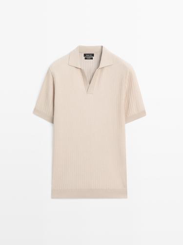 Pull polo en maille jacquard - Beige de Zara