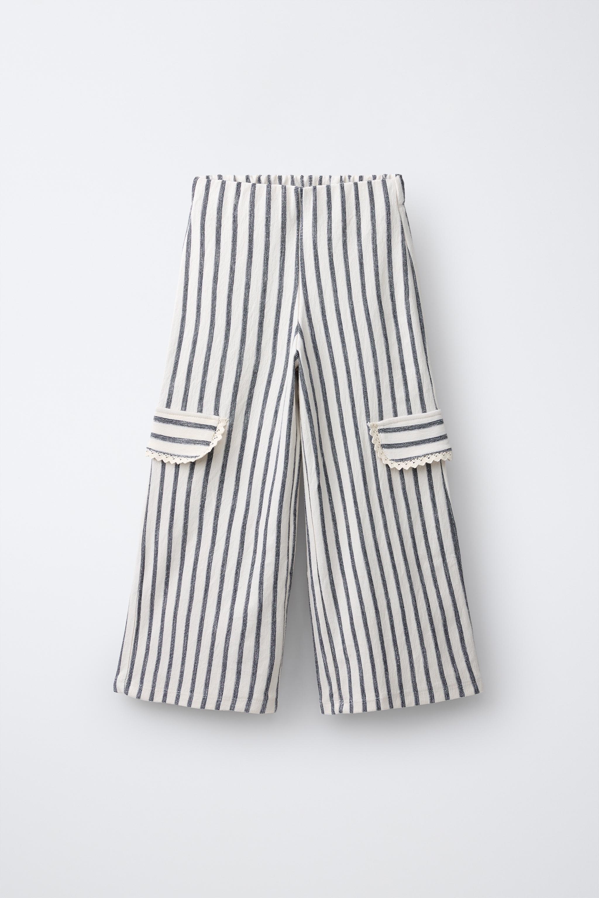STRIPED WIDE-LEG CARGO TROUSERS — Black