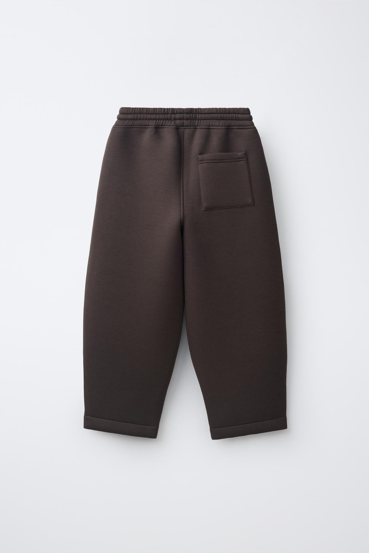 NEOPRENE EFFECT BARREL PANTS — Brown