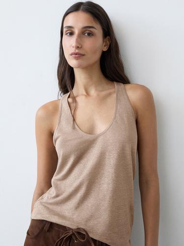 Zara 100% linen strappy top - Stone